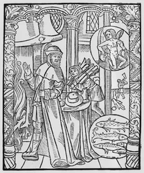 Február, belső jelenet, Aquarius, illusztráció az „Almanach des Bergers”-ből, 1491 (xilográf)
